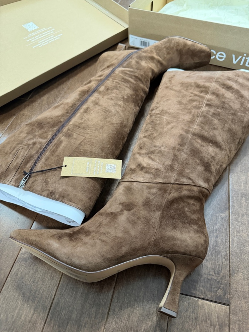 Dolce Vita Tan Suede Knee-High Heeled Boots